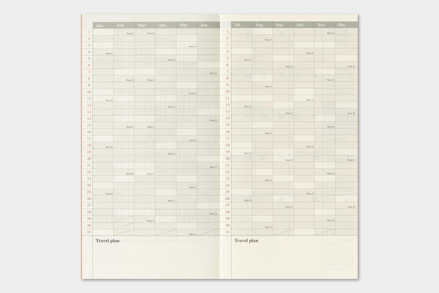2027 Kalender (Monatsansicht) - TRAVELER'S Notebook Refill