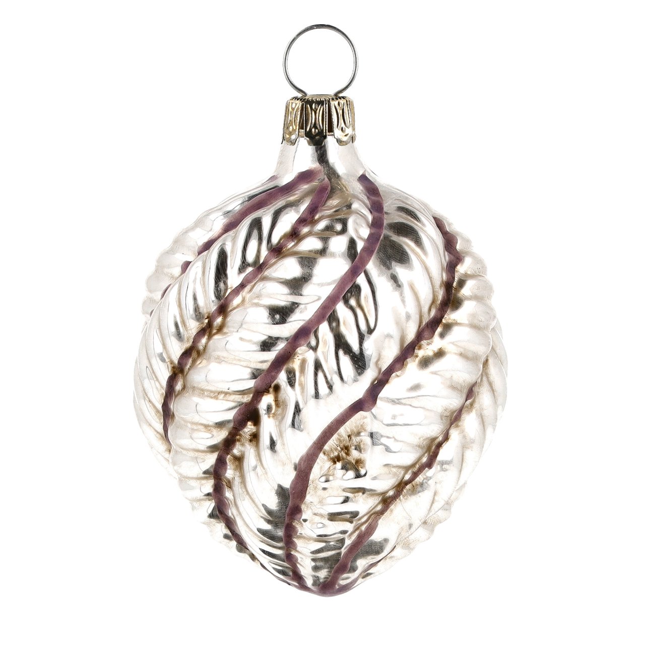 Kugel mit Twist und lila Streifen, patiniert - Christbaumschmuck aus Glas Kugel mit Twist und lila Streifen, patiniert - Christbaumschmuck aus Glas