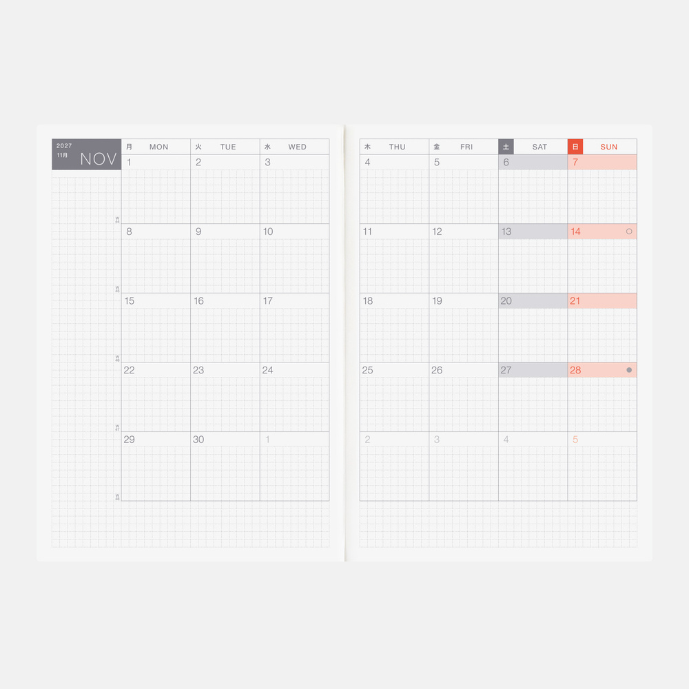Kalenderbuch A5 Cousin 2027 – englisch | Hobonichi