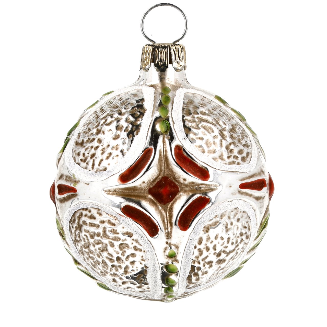 Kugel mit Kreuzornament, patiniert - Christbaumschmuck aus Glas Kugel mit Kreuzornament, patiniert - Christbaumschmuck aus Glas