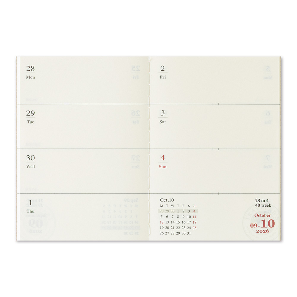 2026 2. Hälfte Kalender (Wochenansicht) - TRAVELER'S Notebook Refill Passport