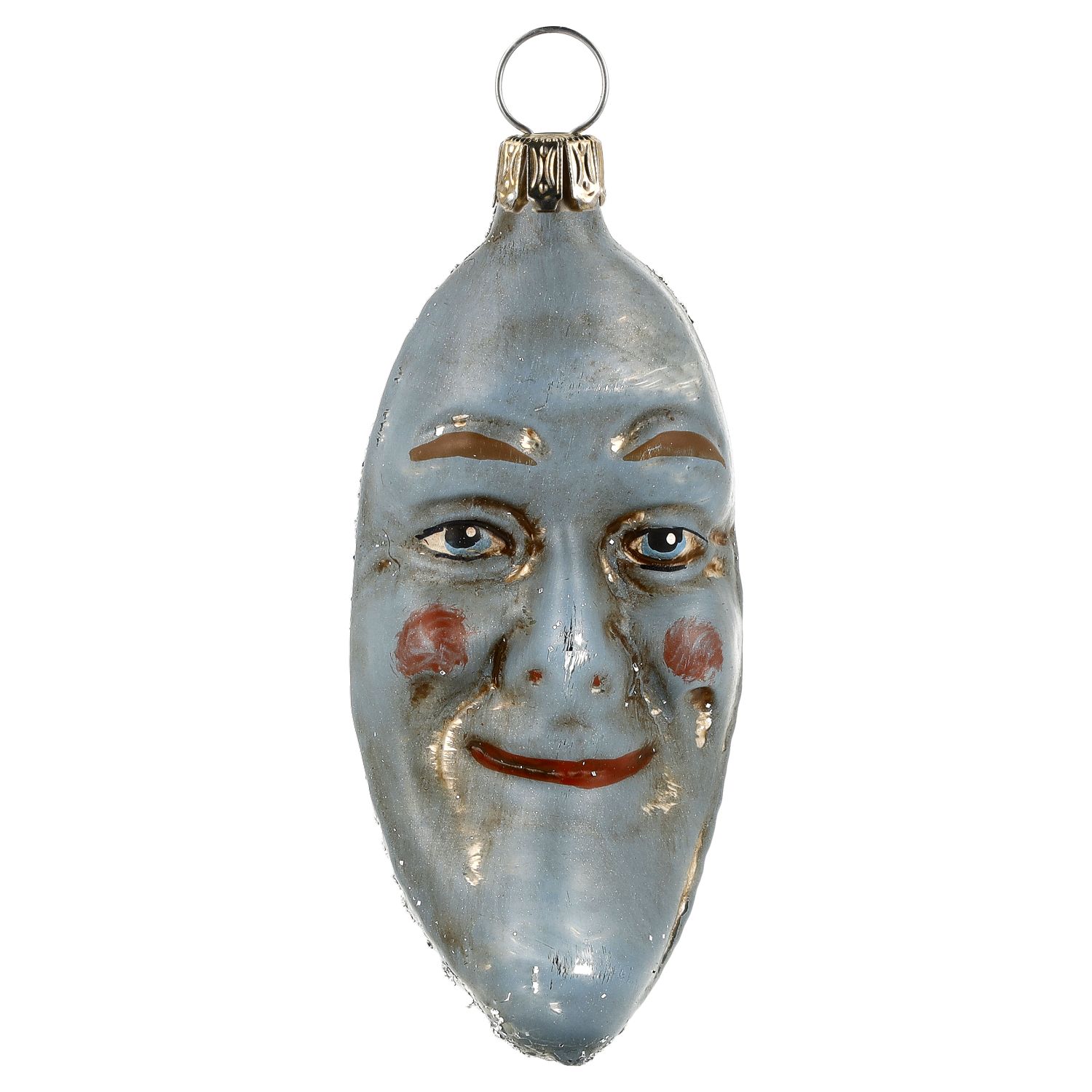Silberne Mondsichel mit Silberglimmer, patiniert - Christbaumschmuck aus Glas Silberne Mondsichel mit Silberglimmer, patiniert - Christbaumschmuck aus Glas