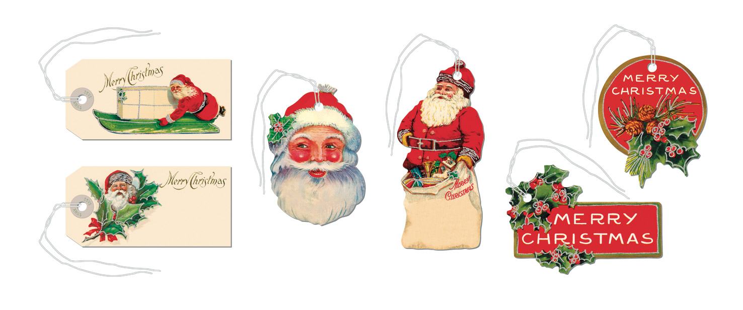 Vintage Christmas Santa Glitter Gift Tags - Cavallini Vintage Christmas Santa Glitter Gift Tags - Cavallini