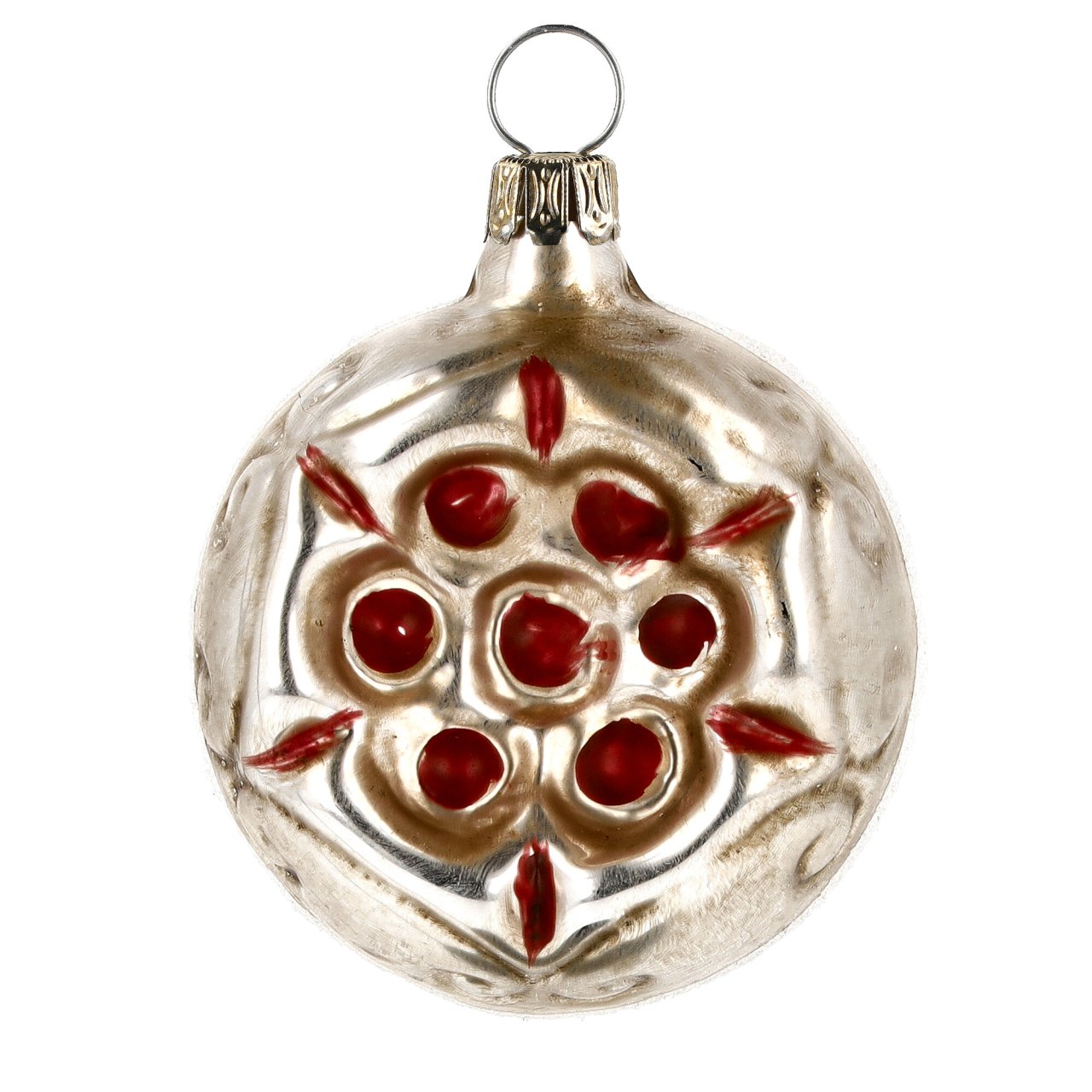 Einstecherkugel 'Rote Blume', patiniert - Christbaumschmuck aus Glas Einstecherkugel 'Rote Blume', patiniert - Christbaumschmuck aus Glas
