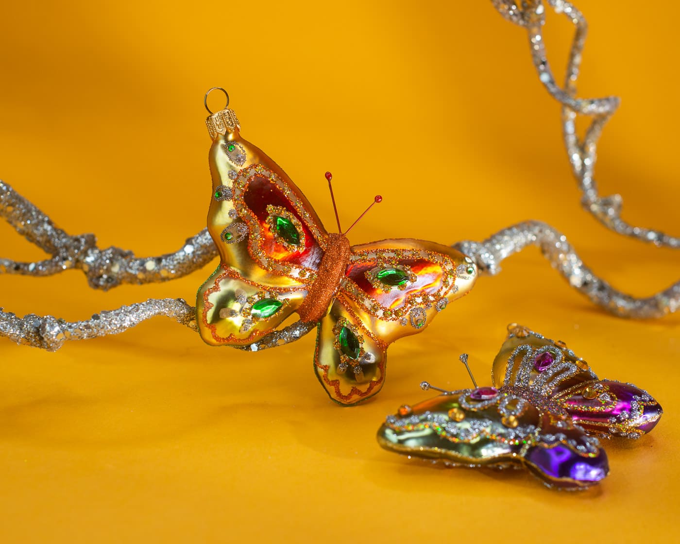 Schmetterling orange mit Steinen - Christbaumschmuck aus Glas von Hanco aus der Kategorie aus dem Garten mit der Artikelnummer 2247.01