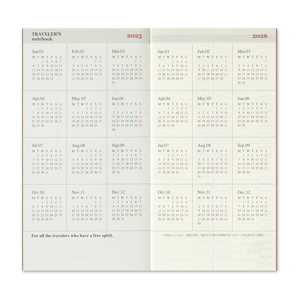 2025 Kalender (Wochenansicht Vertikal) - TRAVELER'S Notebook Refill