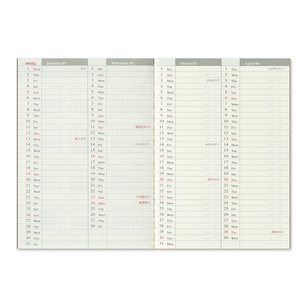 2025 Kalender (Wochenansicht) - TRAVELER'S Notebook Refill Passport