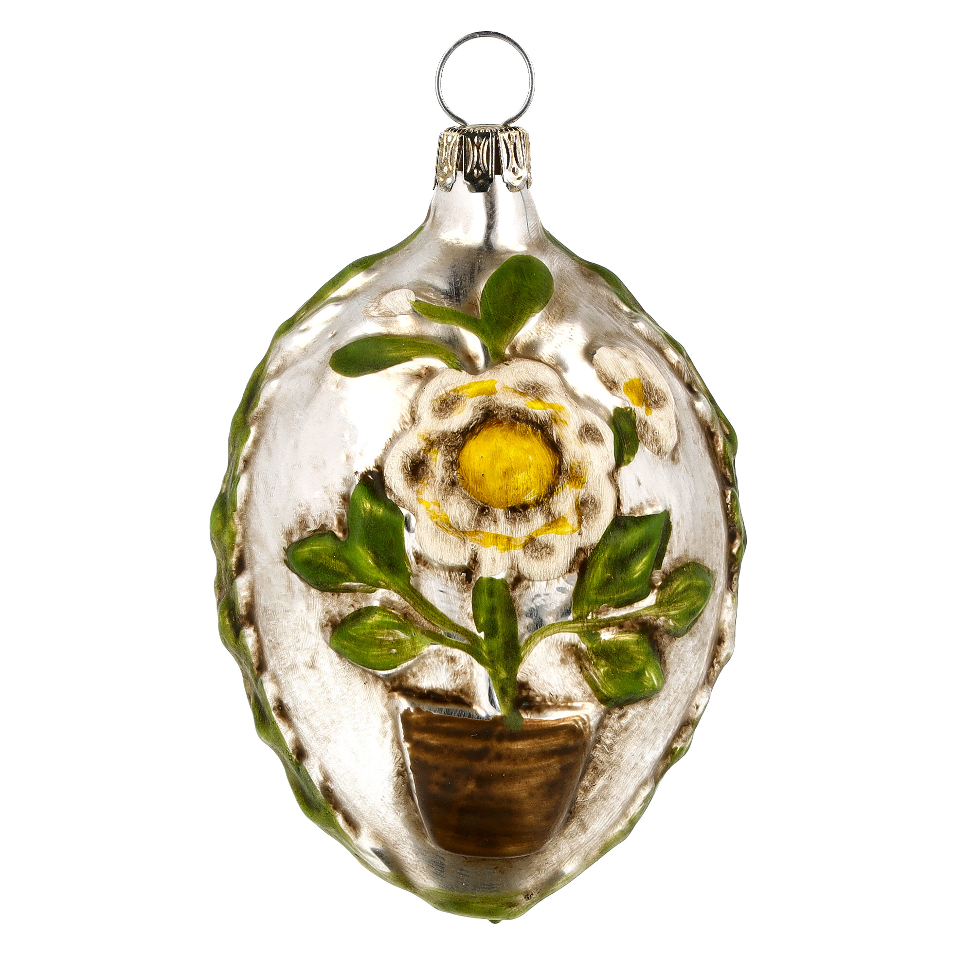 Ei mit Blumentopf und Erdbeeren - Glasschmuck Ostern von Marolin Manufaktur aus der Kategorie Christbaumschmuck mit der Artikelnummer 2011129