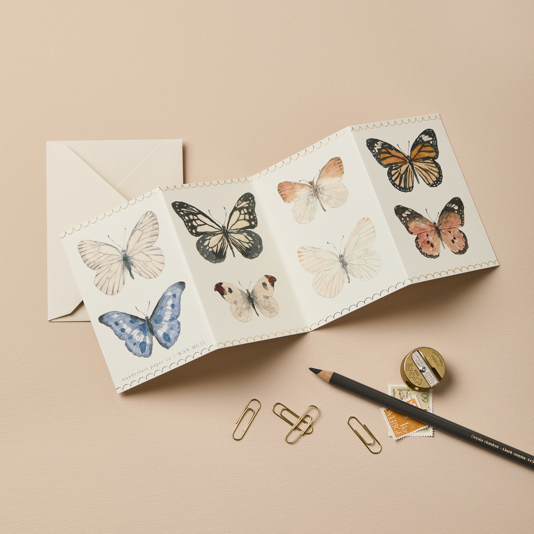 Butterfly - Concertina - Mini Grußkarte von Wanderlust Paper Co.