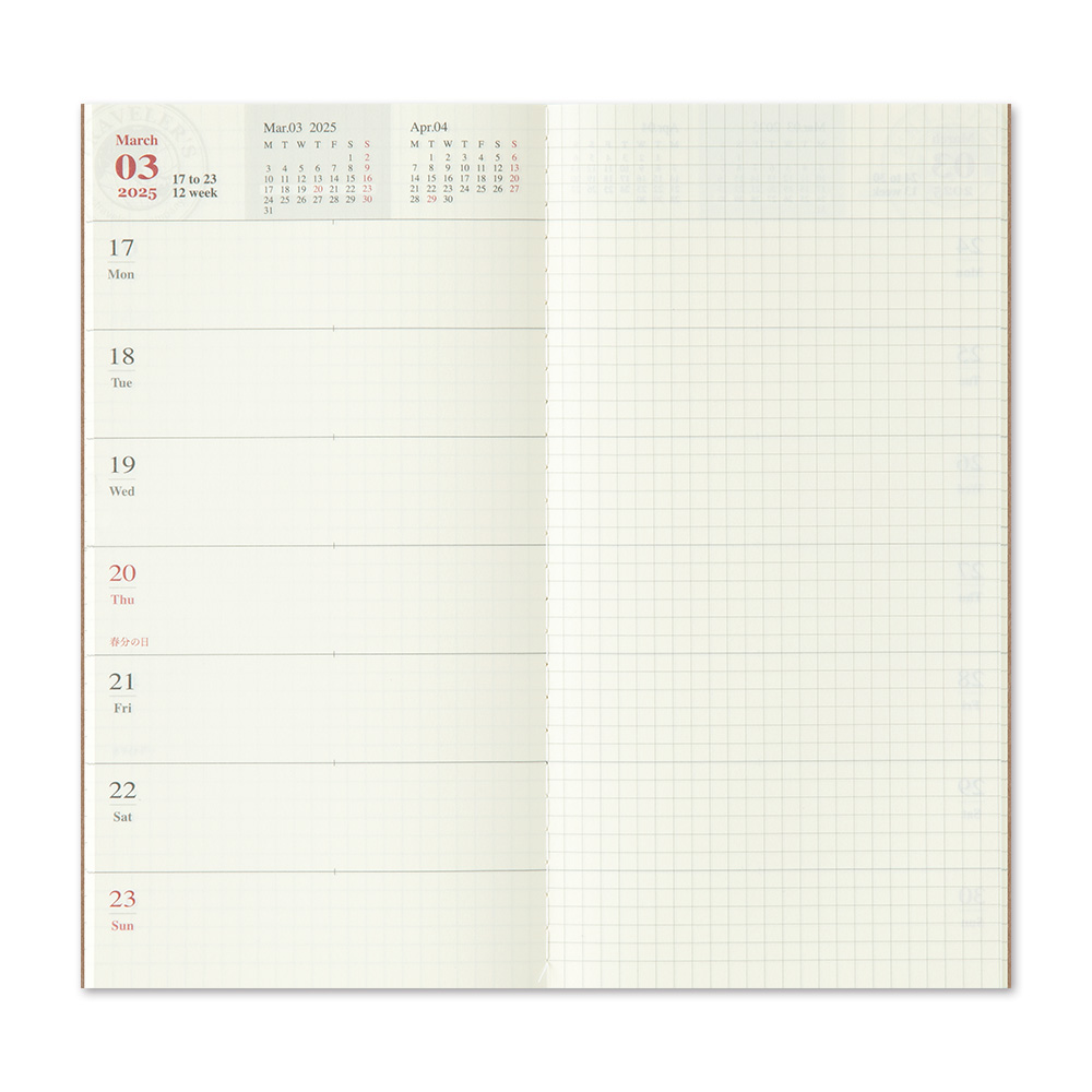 2025 Kalender (Wochenansicht + Memo) - TRAVELER'S Notebook Refill von TRAVELER'S COMPANY JAPAN aus der Kategorie Einlagen und Zubehör für Größe "Regular" mit der Artikelnummer 14482006