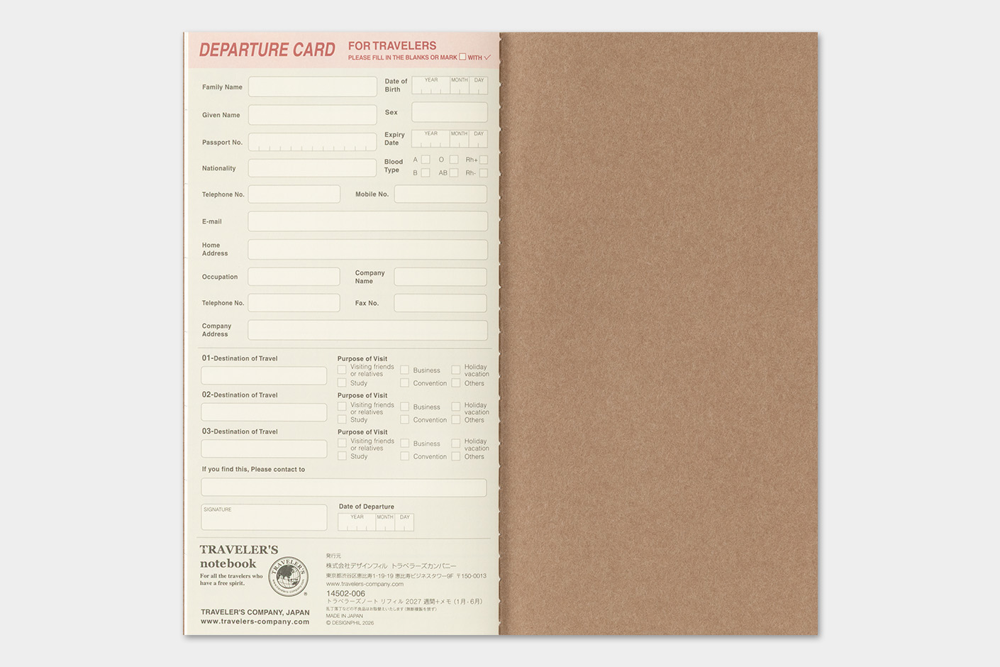2027 Kalender (Wochenansicht + Memo) - TRAVELER'S Notebook Refill