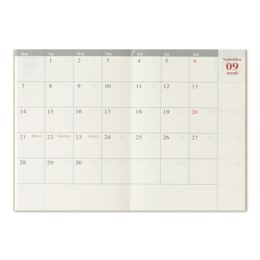 2026 Kalender (Monatsansicht) - The Traveler's Spirit - TRAVELER'S Notebook Passport Refill