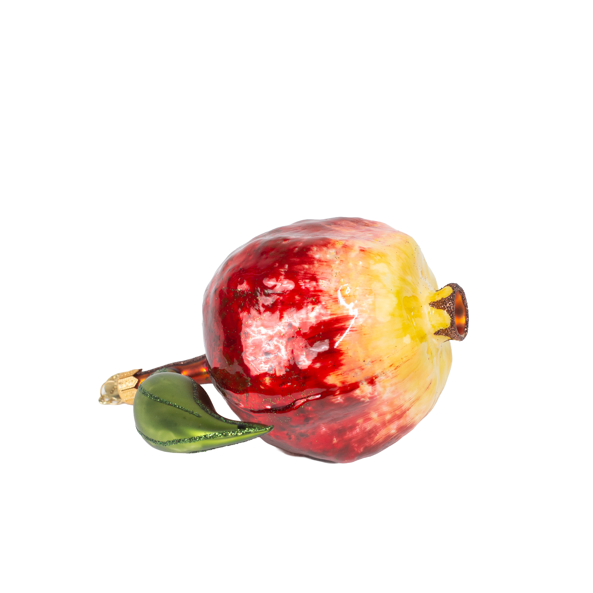 Granatapfel mit Blatt - Christbaumschmuck - Freigeformte Glaskunst aus Polen