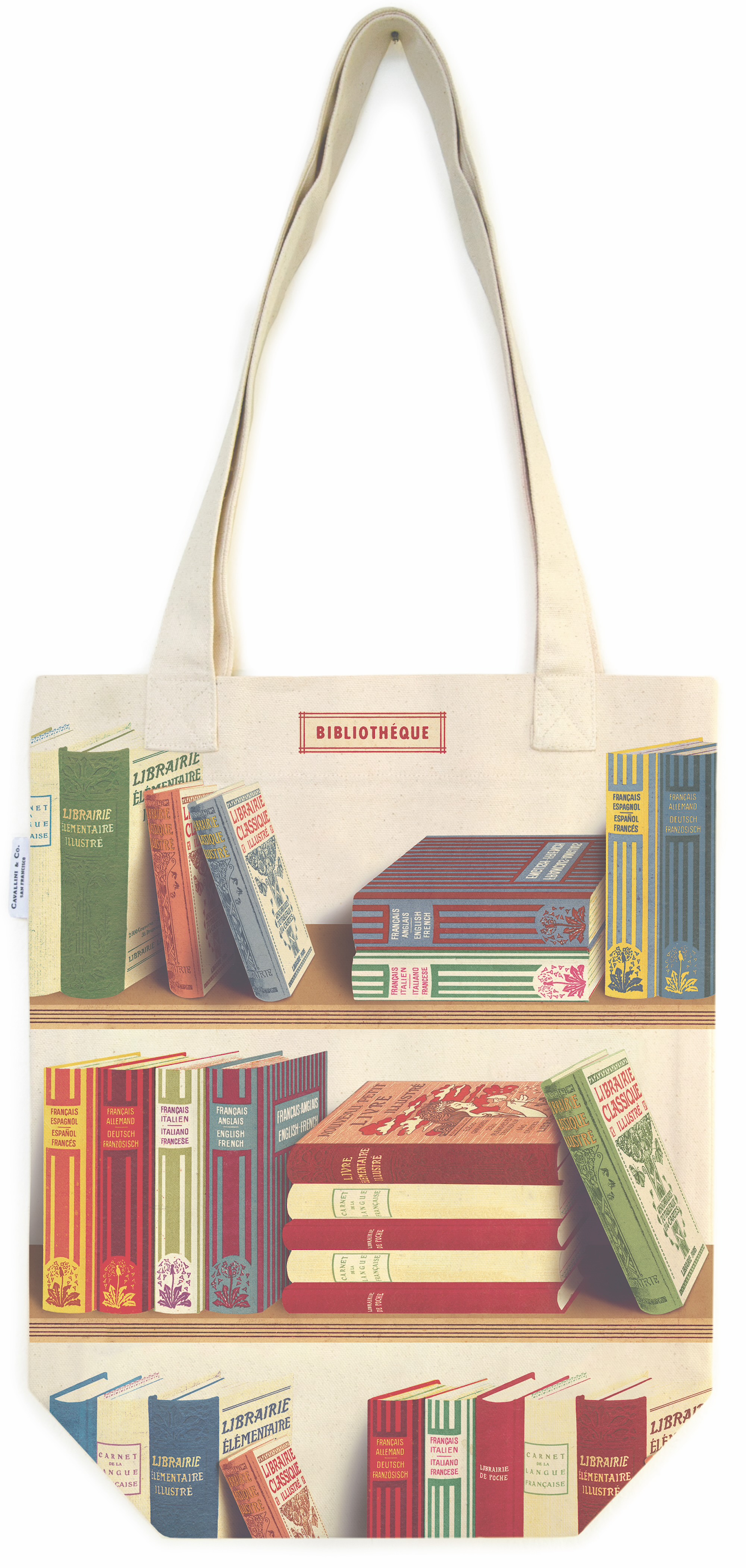 Library Books - Vintage Baumwoll-Tragetasche von Cavallini Library Books - Vintage Baumwoll-Tragetasche von Cavallini