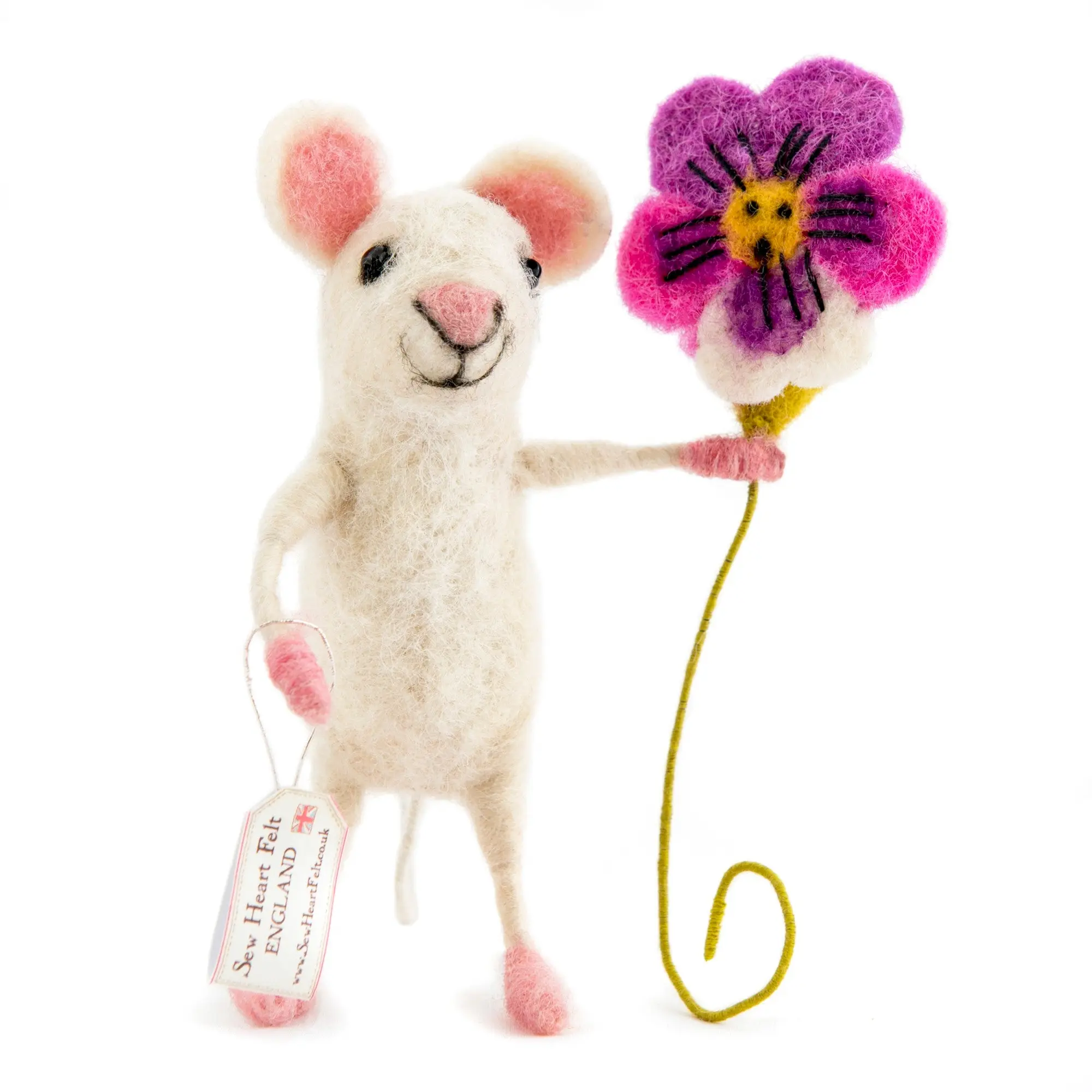 Mouse with Pansy - Handgefilzte Maus von Sew Heart Felt