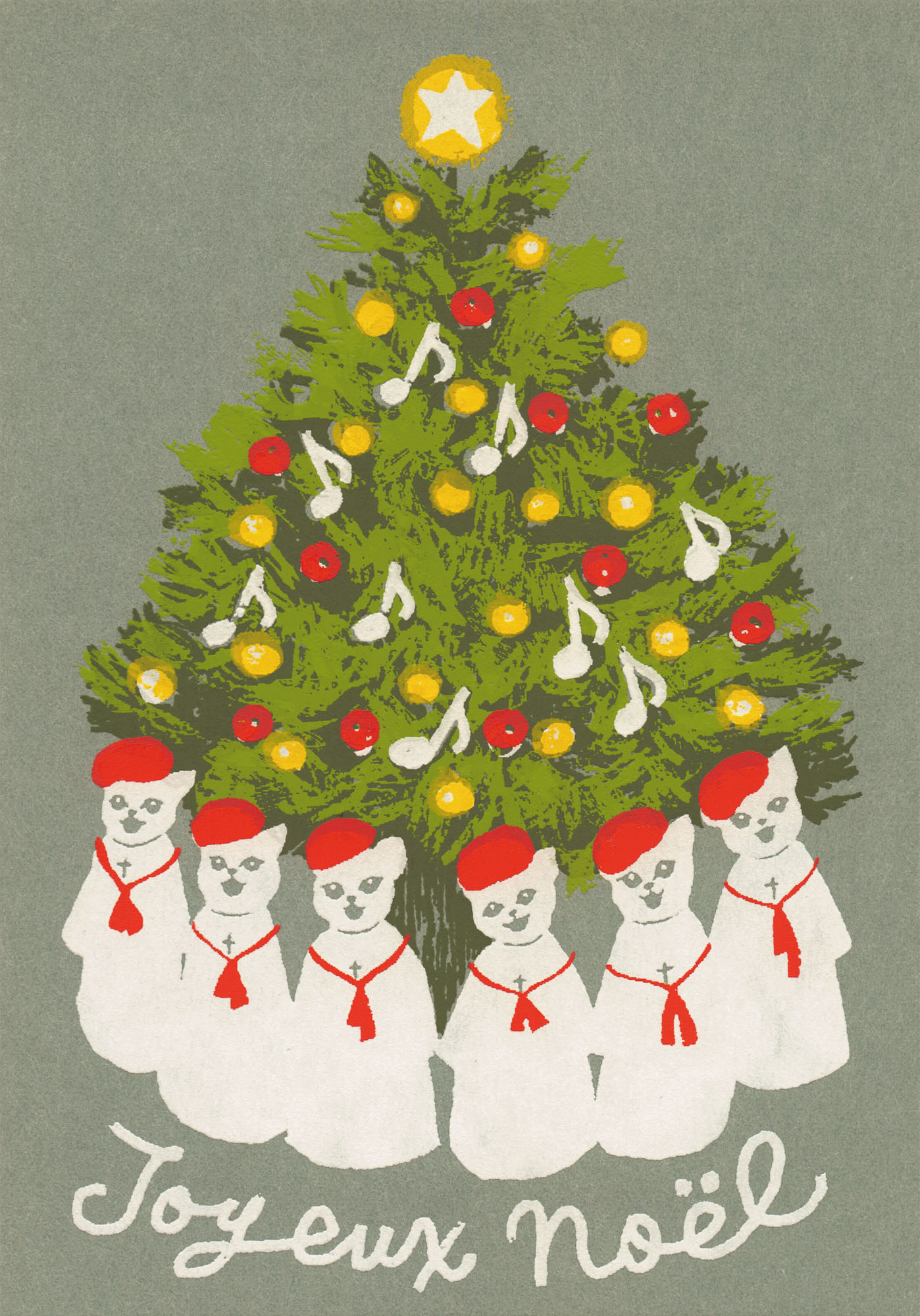 "Joyeux Noël" - Hundechor - Siebdruck Postkarte von Dimanche "Joyeux Noël" - Hundechor - Siebdruck Postkarte von Dimanche