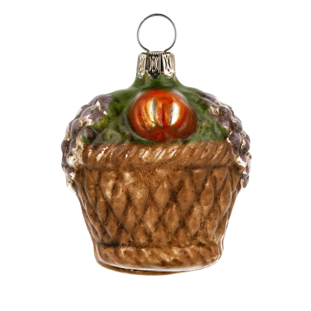 Kleiner Obstkorb, patiniert - Christbaumschmuck aus Glas Kleiner Obstkorb, patiniert - Christbaumschmuck aus Glas