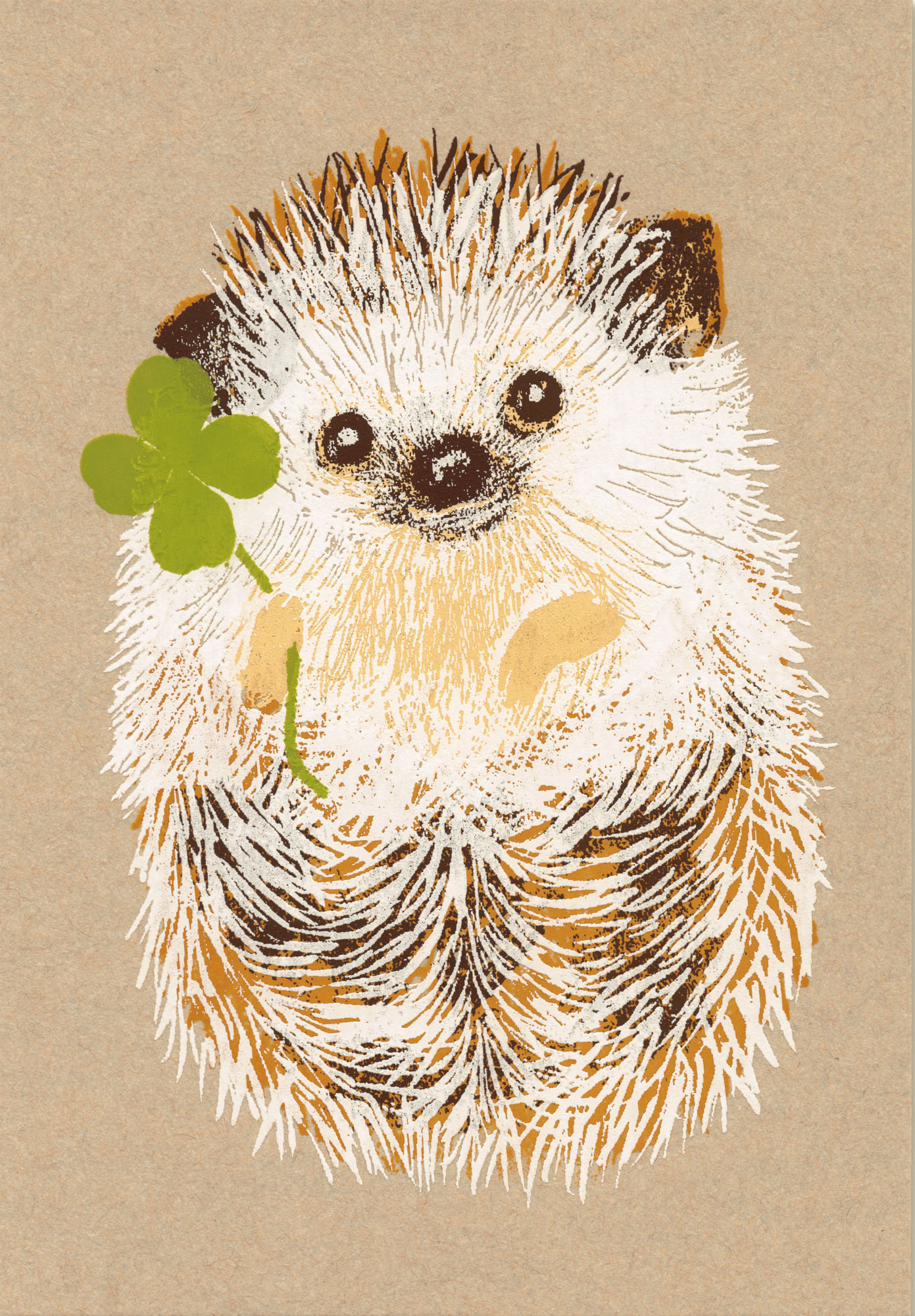 Igel mit Kleeblatt - Siebdruck Postkarte von Dimanche