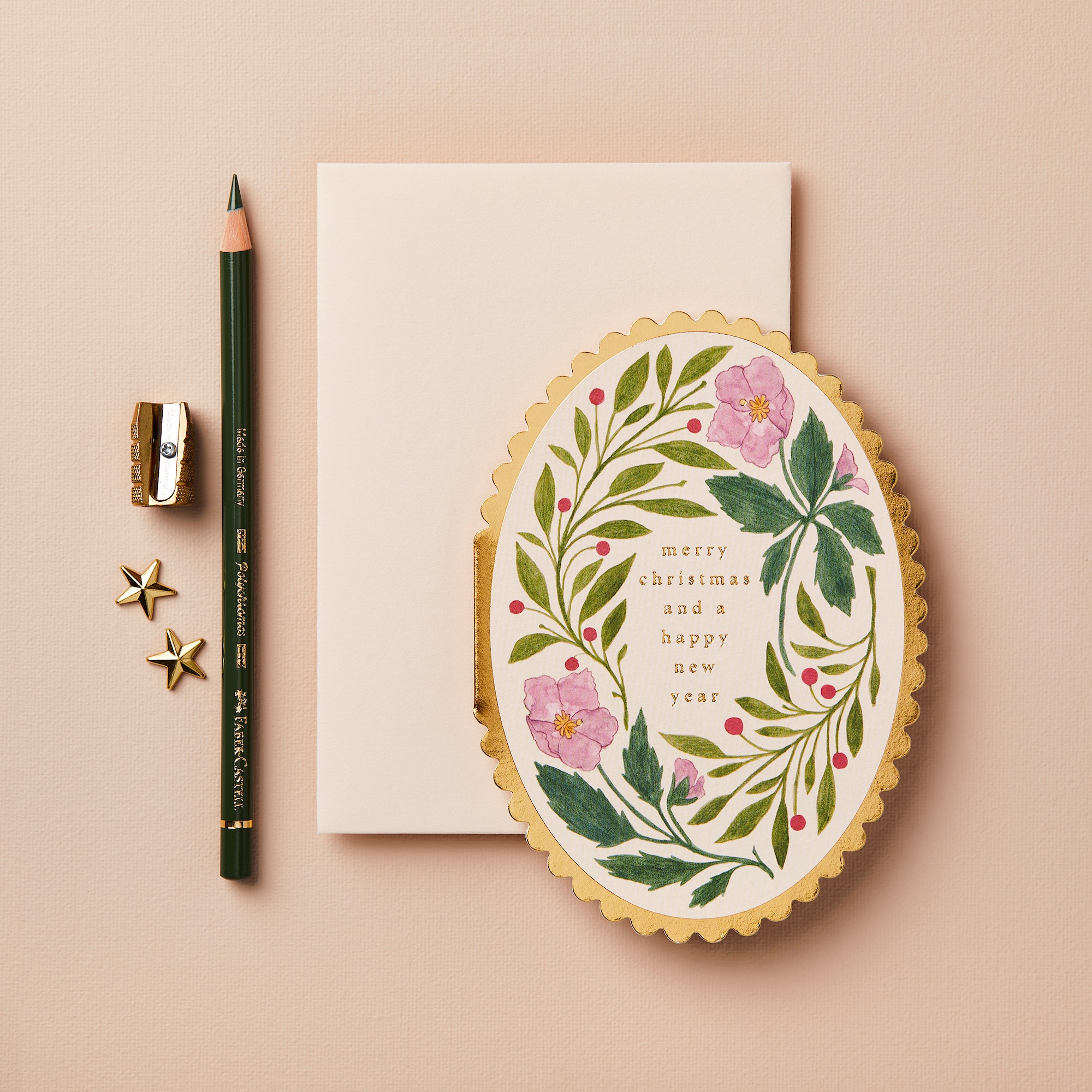 "Merry Christmas" - Pink Flora - Grußkarte von Wanderlust Paper Co.
