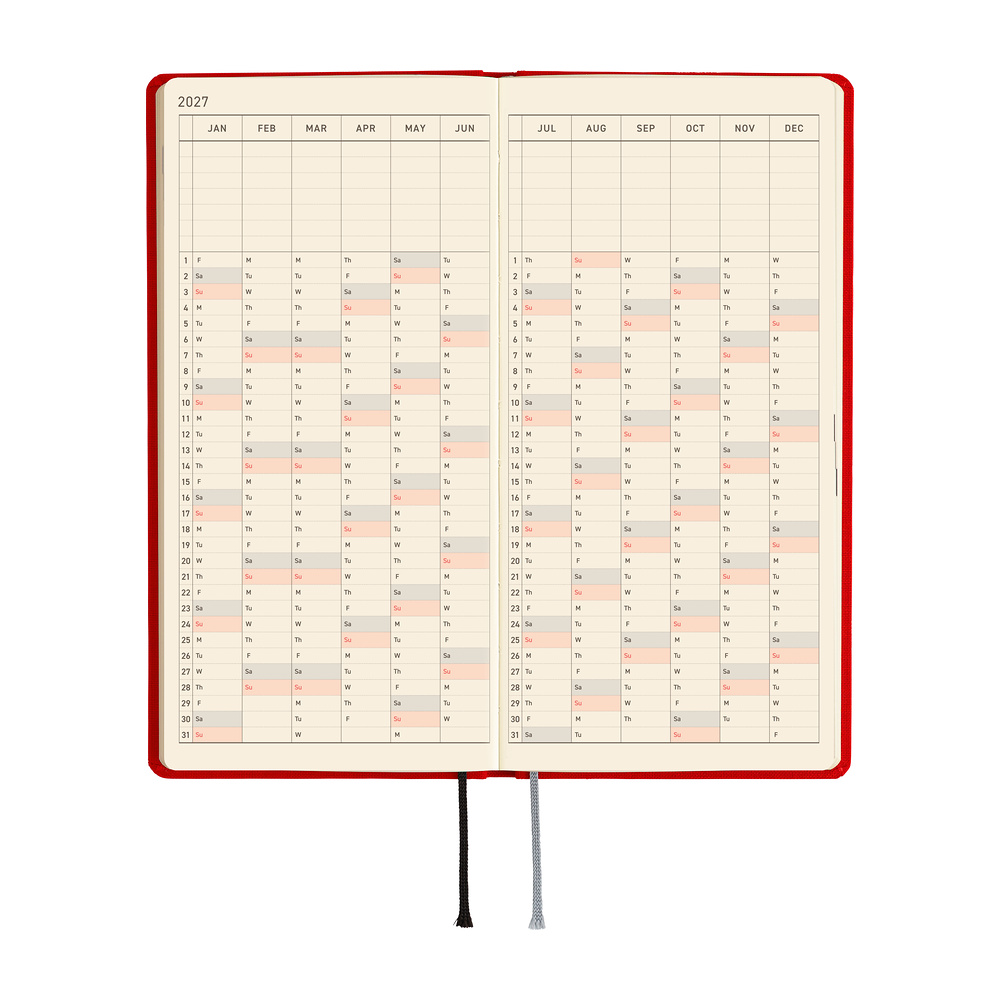 Weeks 2027 englisch – Colors: Poppy Red | Hobonichi