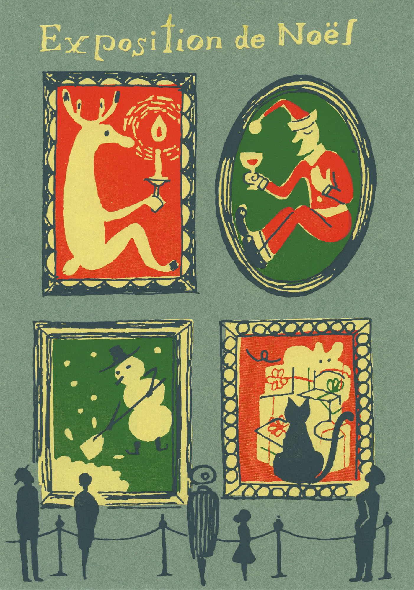 "Exposition de Noël" - Weihnachten im Museum - Siebdruck Postkarte von Dimanche