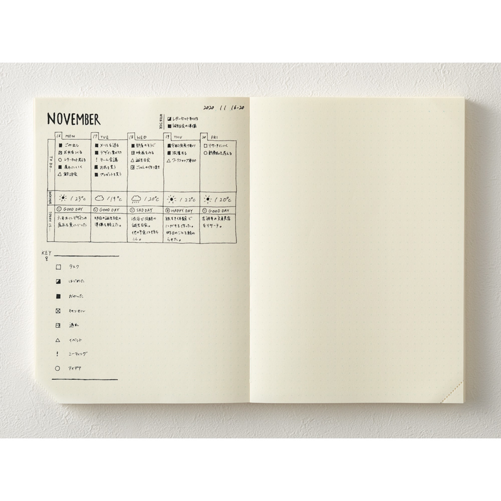 MD Notebook Journal - A5 - Codex 1 Day 1 Page - Dot Grid - Midori Notizbuch