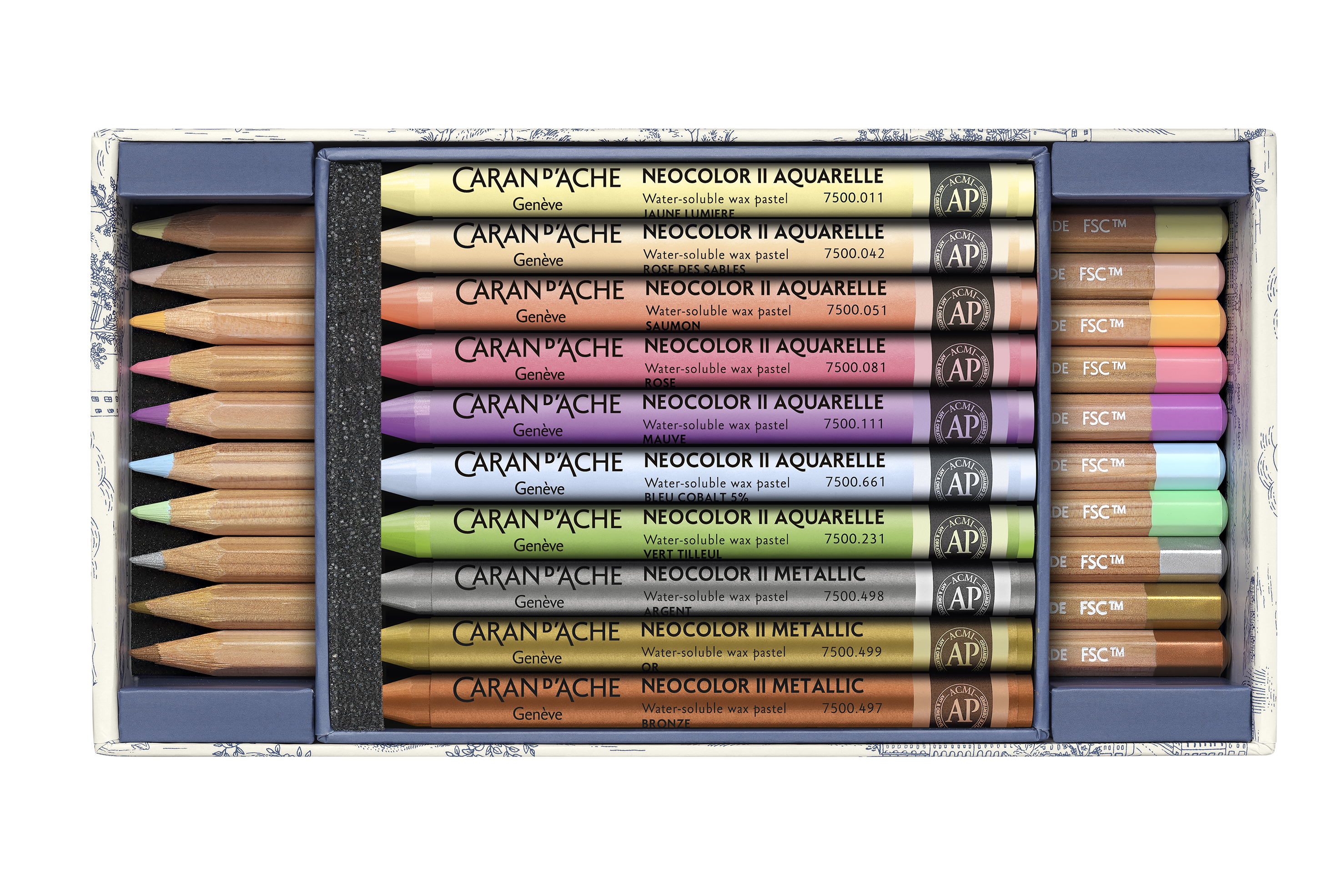 Set Multi-Produkte 10 Farbstifte & 10 Pastellkreiden Neocolor™ II Aquarelle Toile de Jouy - Sonderedition