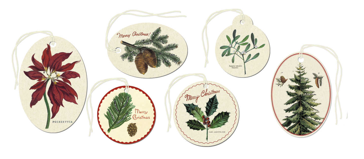 Christmas Botanica Glitter Gift Tags - Cavallini Christmas Botanica Glitter Gift Tags - Cavallini