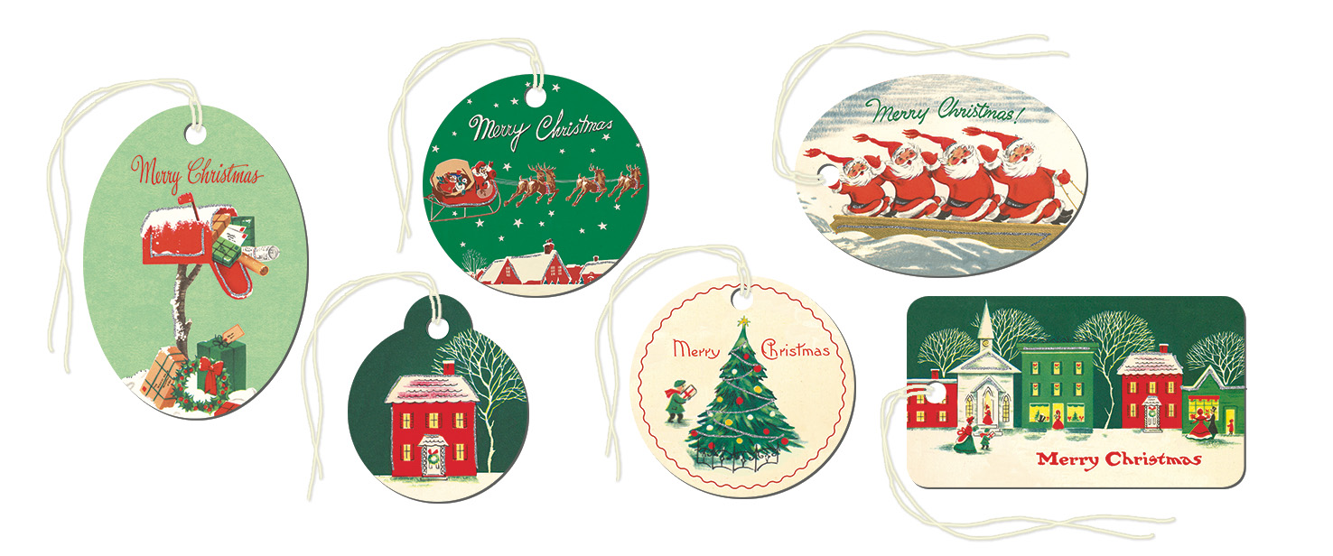 Vintage Snowy Christmas Glitter Gift Tags - Cavallini Vintage Snowy Christmas Glitter Gift Tags - Cavallini