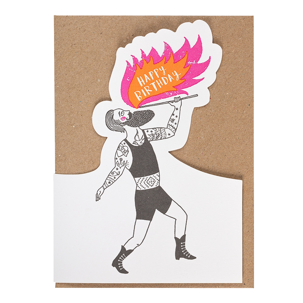 "Happy Birthday Fire Breather" - 3D Klappkarte - Cut-Out Card von Archivist