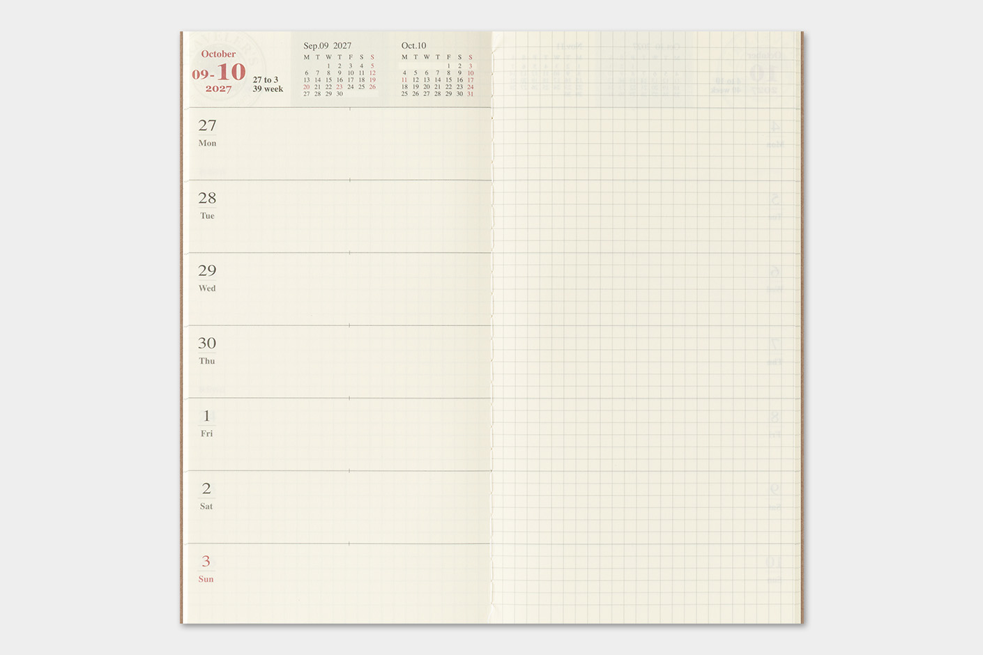 2027 Kalender (Wochenansicht + Memo) - TRAVELER'S Notebook Refill