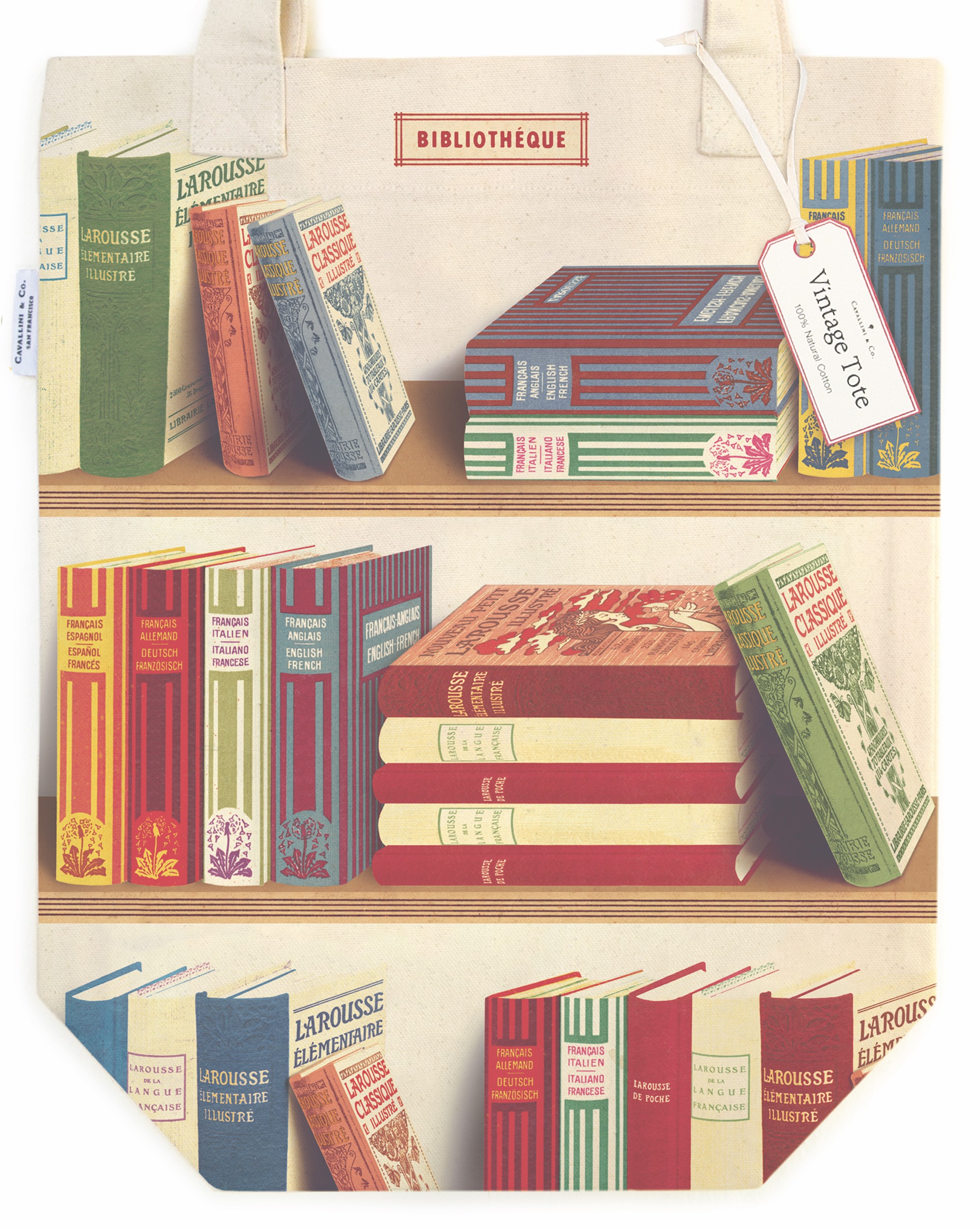 Library Books - Vintage Baumwoll-Tragetasche von Cavallini Library Books - Vintage Baumwoll-Tragetasche von Cavallini