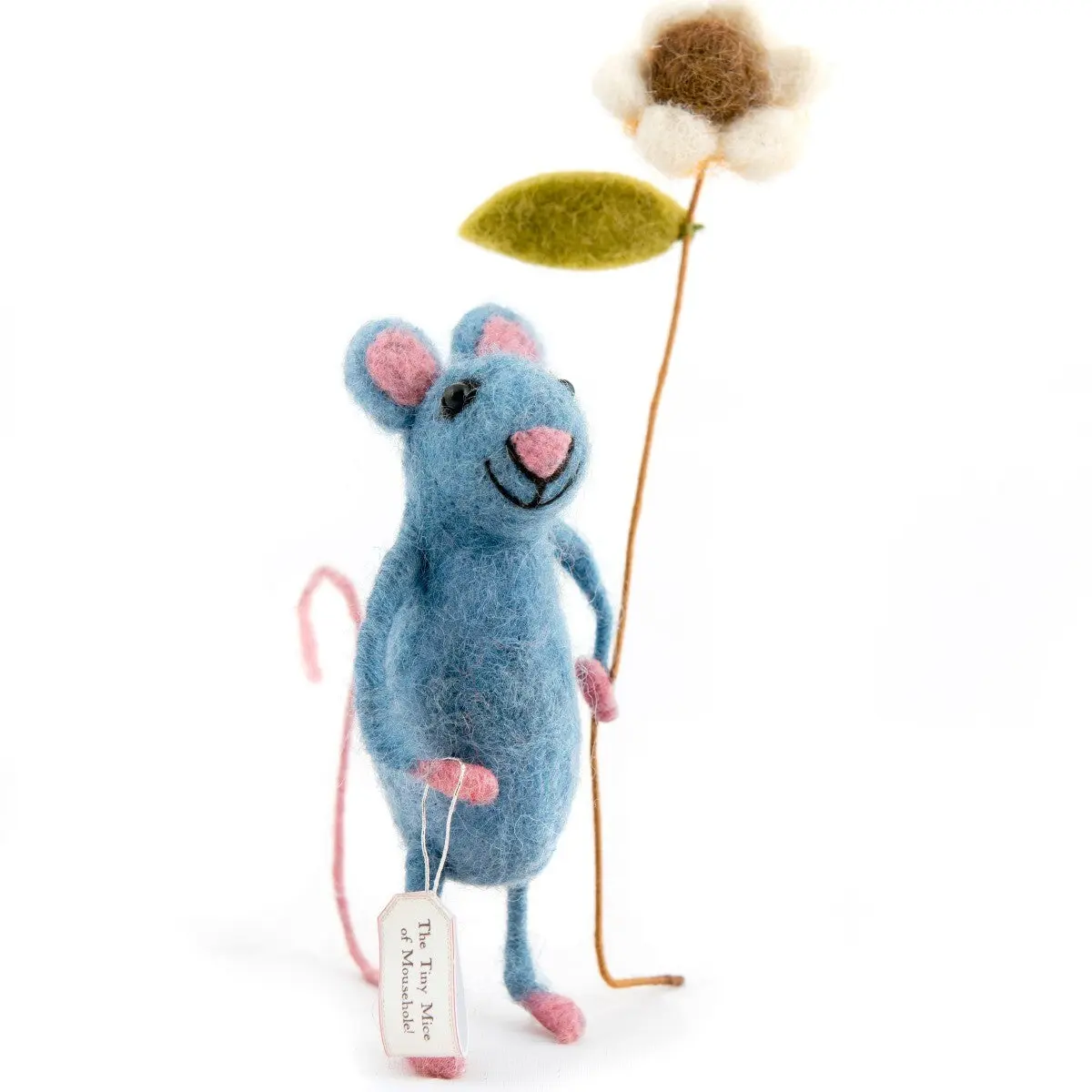 Pretty Blue Mouse with Flower - Handgefilzte Maus von Sew Heart Felt