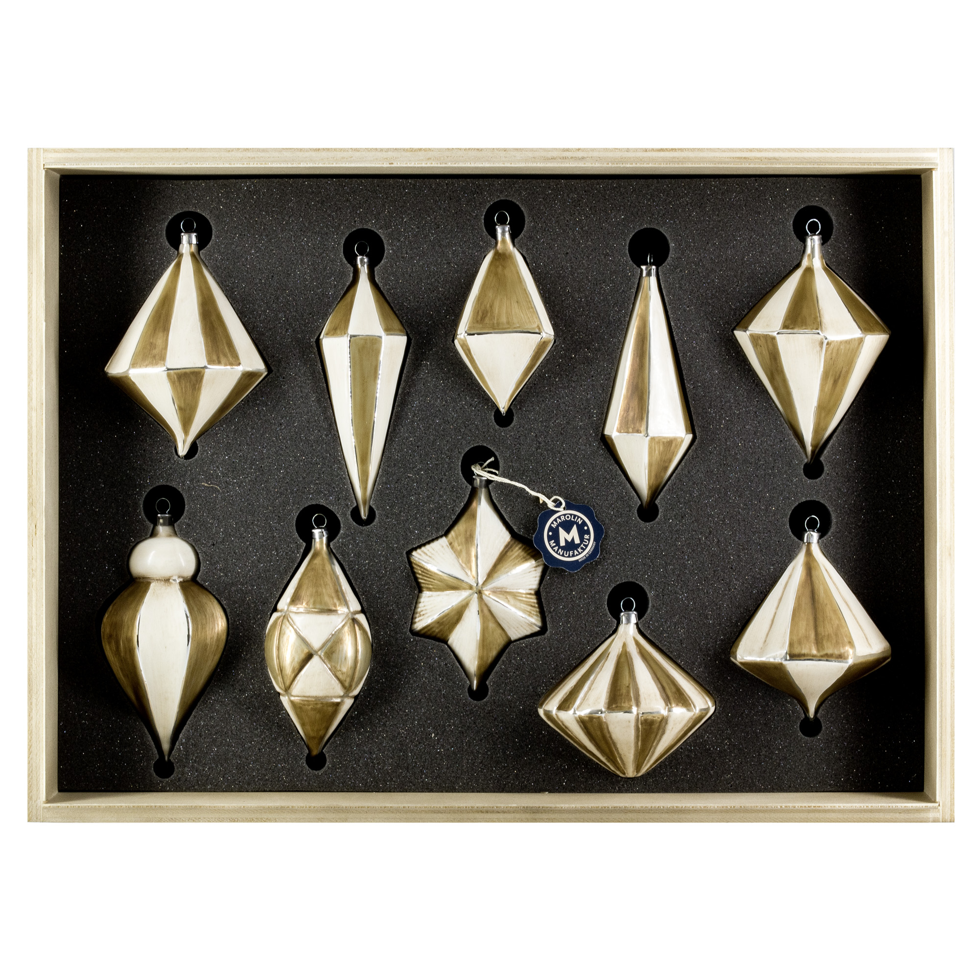 Art Déco Edition "Creme - Gold“ - 10 Teile - Christbaumschmuck aus Glas Art Déco Edition "Creme - Gold“ - 10 Teile - Christbaumschmuck aus Glas