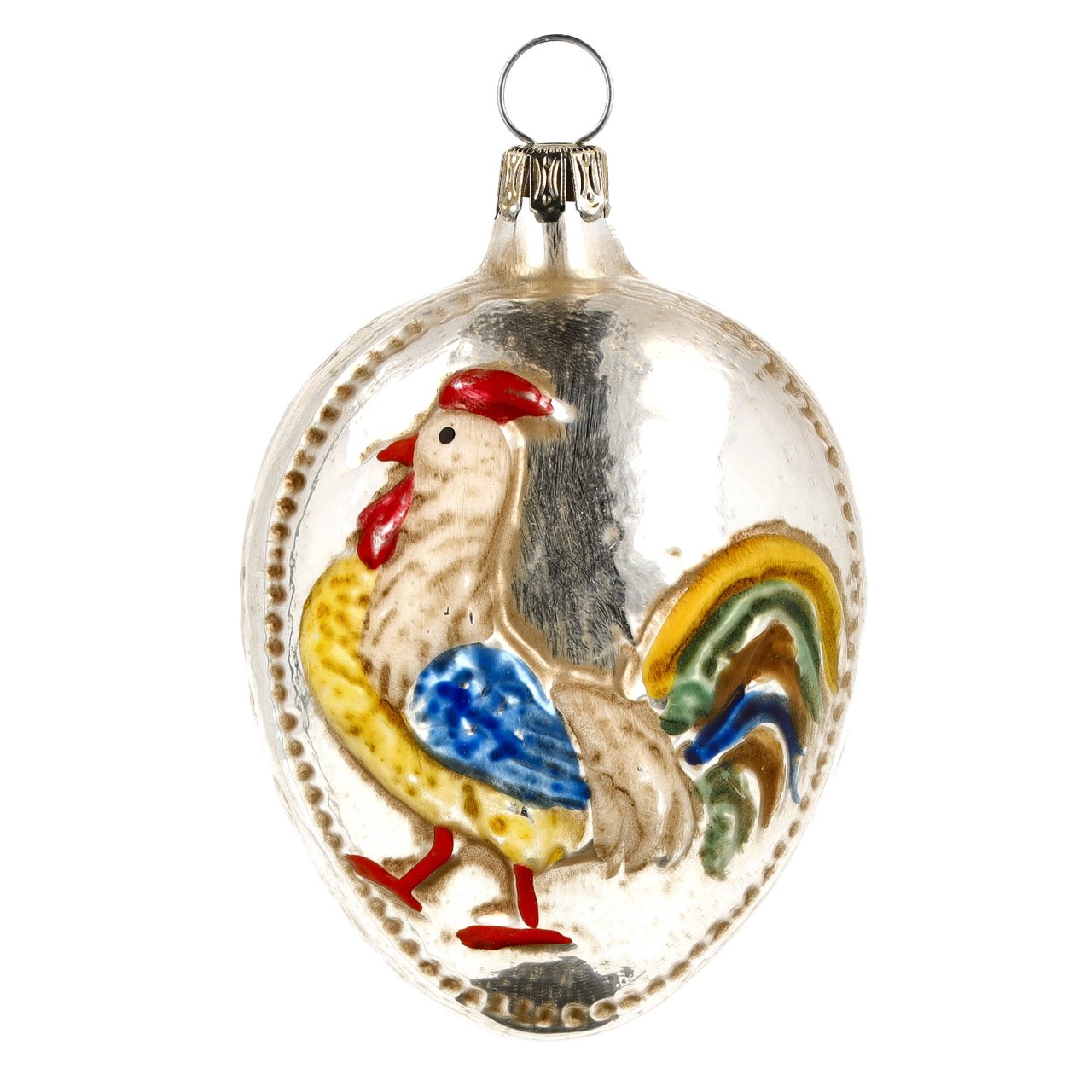 Ei mit Hahn und Noppen, patiniert - Glasschmuck Ostern von Marolin Manufaktur aus der Kategorie Christbaumschmuck mit der Artikelnummer 2011208