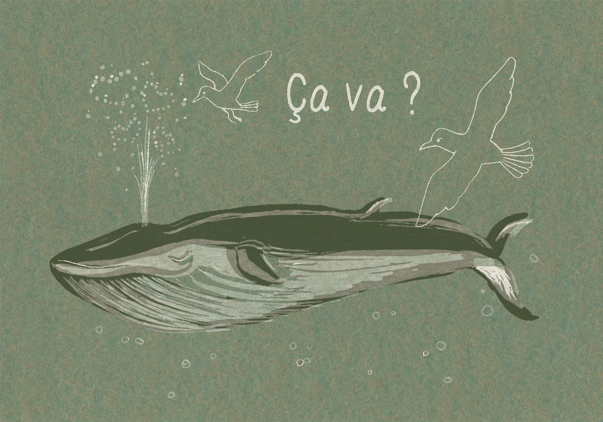 Walfisch - Siebdruck Postkarte von Dimanche