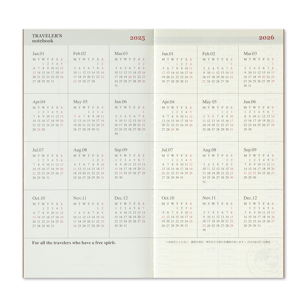 2025 Kalender (Wochenansicht + Memo) - TRAVELER'S Notebook Refill