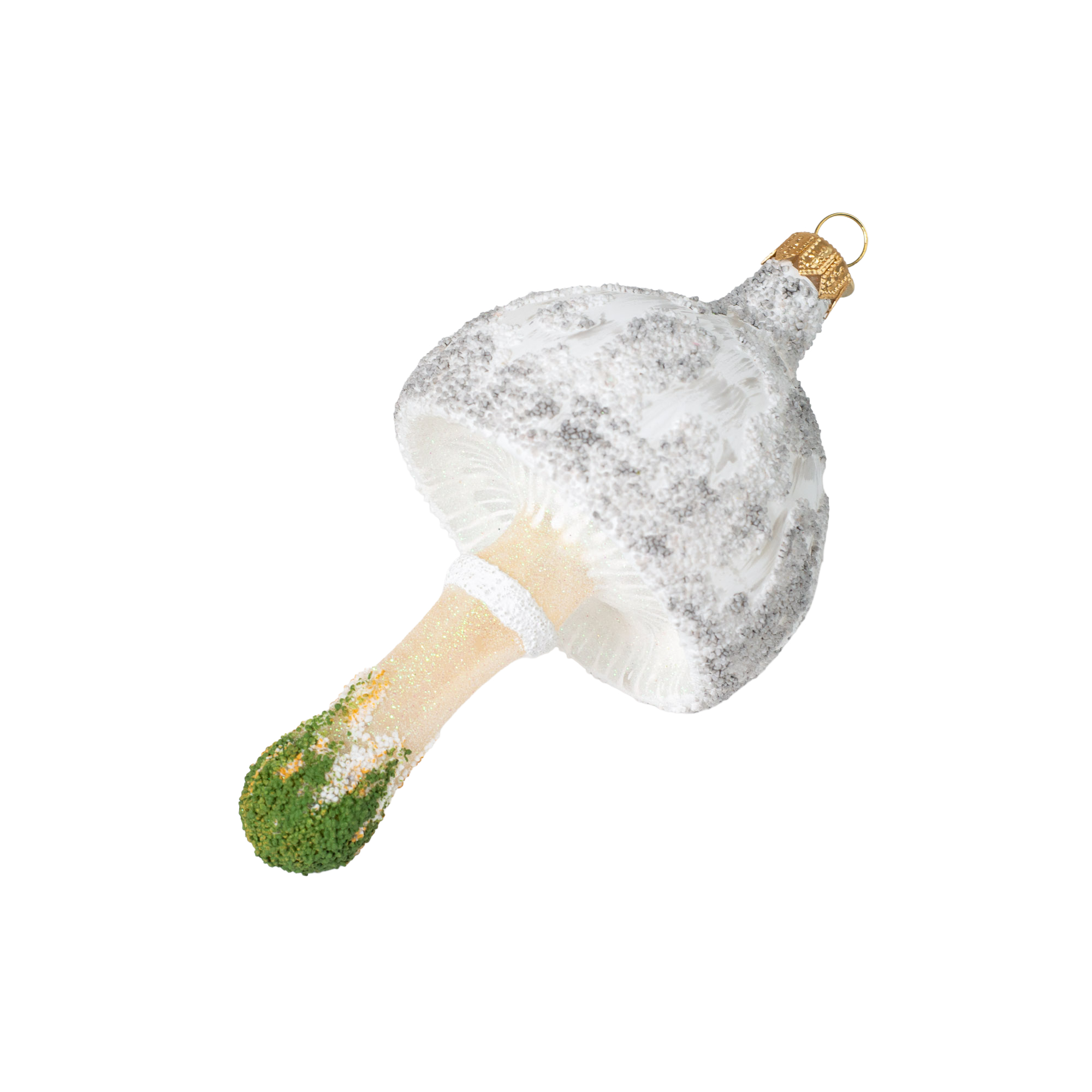 Großer Pilz weiß mit Moos - Christbaumschmuck - Freigeformte Glaskunst aus Polen