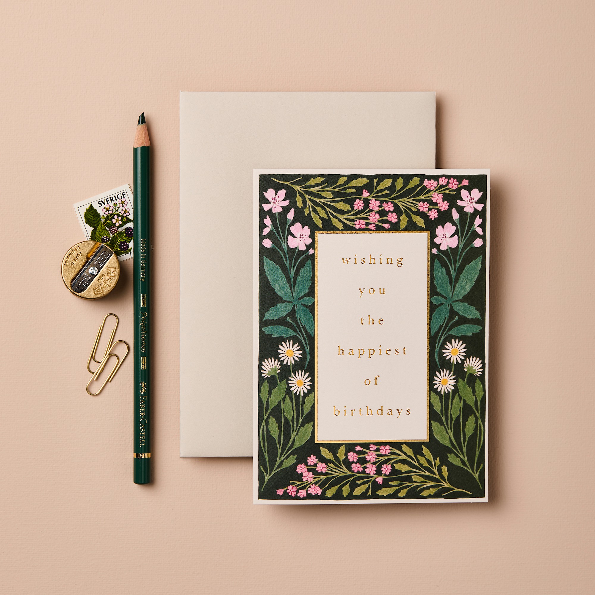 "Happiest of Birthdays" - Meadow Border - Grußkarte von Wanderlust Paper Co.