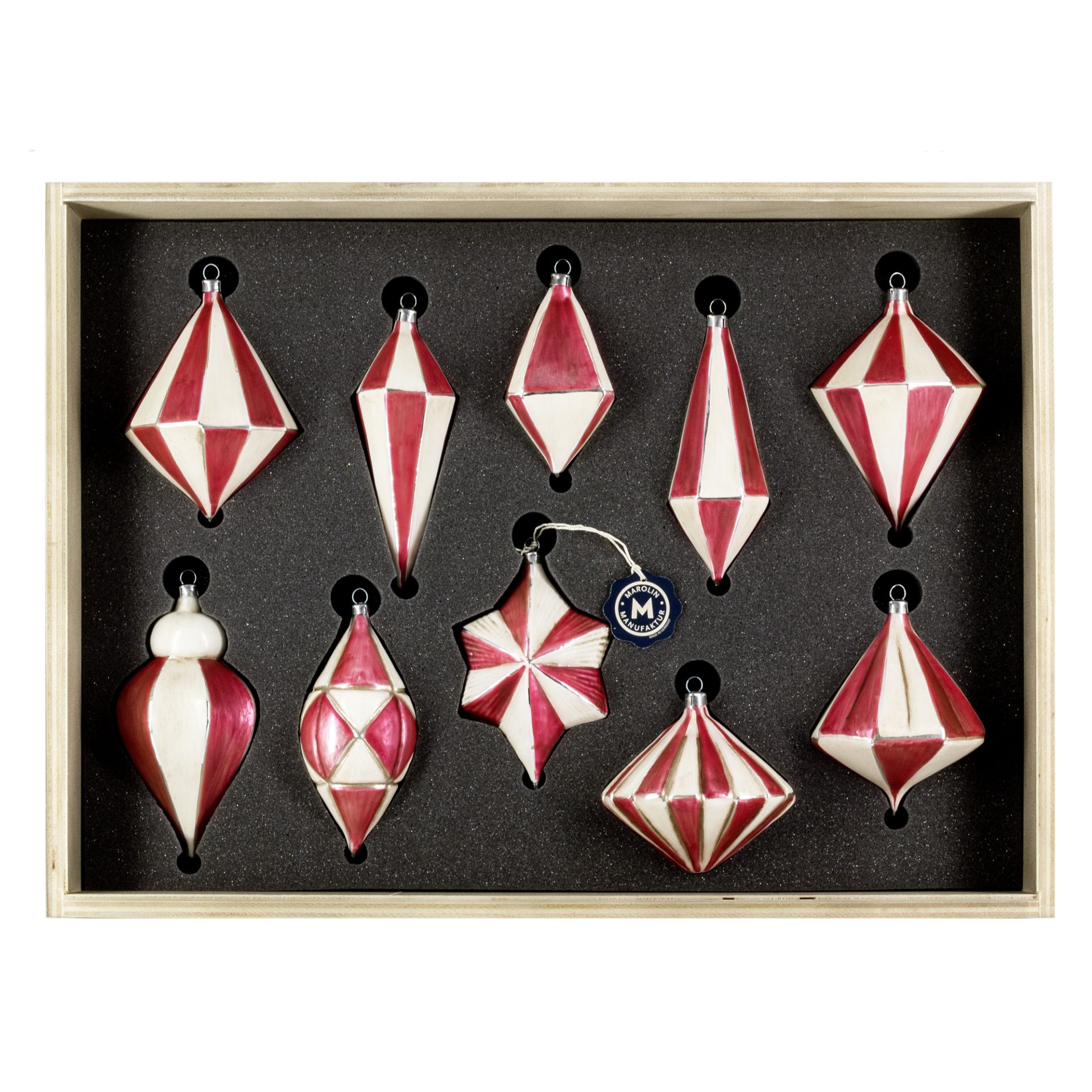 Art Déco Edition „Elfenbein - Erdbeere“ - 10 Teile - Christbaumschmuck aus Glas Art Déco Edition „Elfenbein - Erdbeere“ - 10 Teile - Christbaumschmuck aus Glas