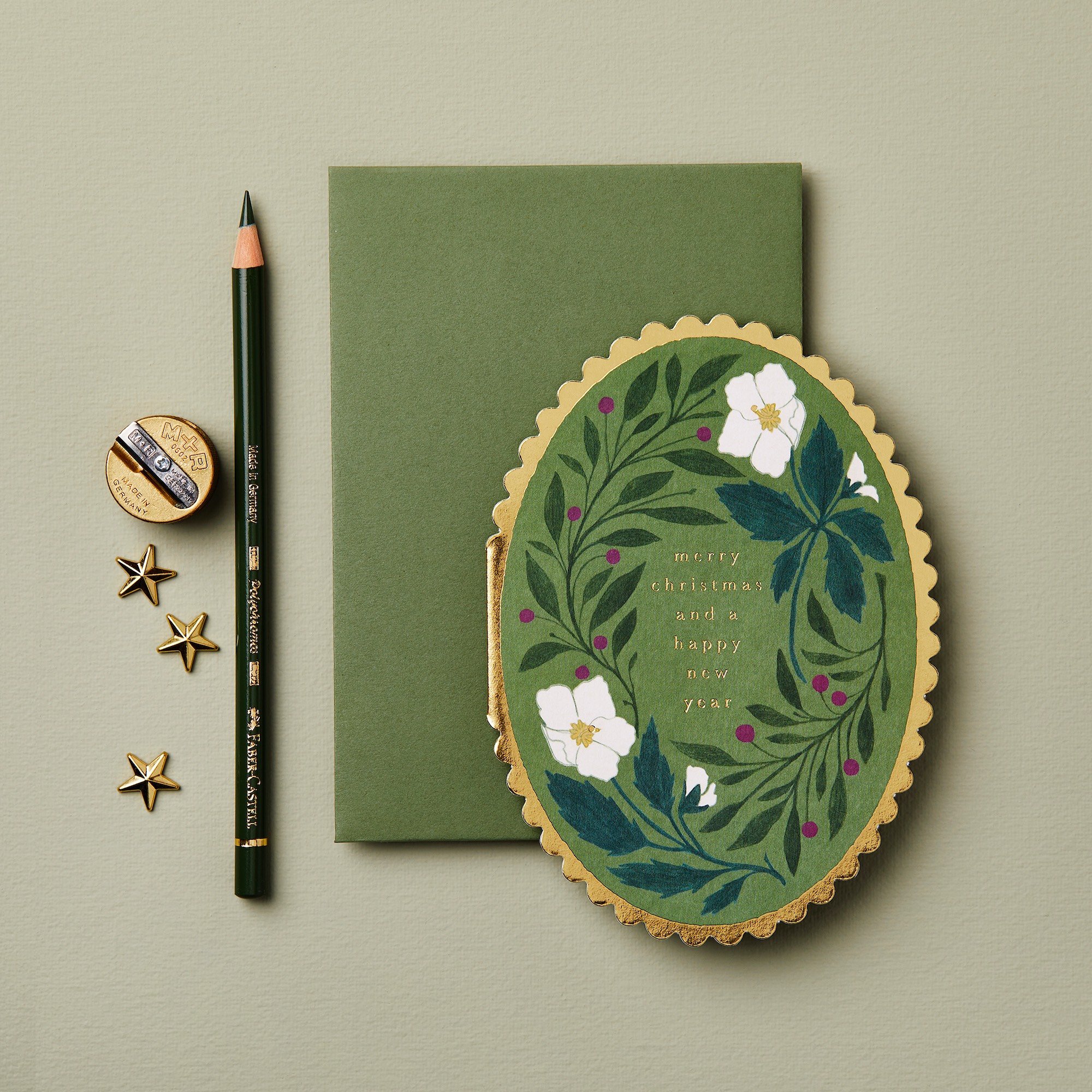 "Merry Christmas" - Green Flora - Grußkarte von Wanderlust Paper Co.