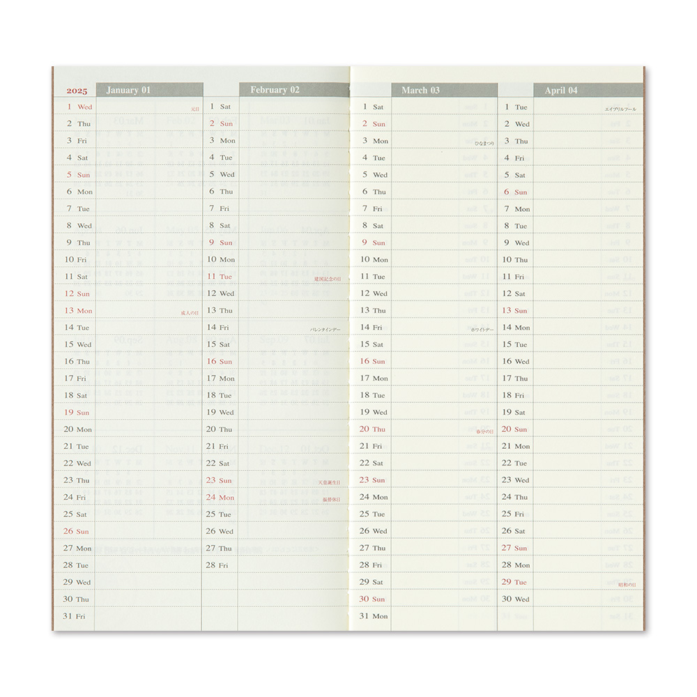 2025 Kalender (Wochenansicht + Memo) - TRAVELER'S Notebook Refill