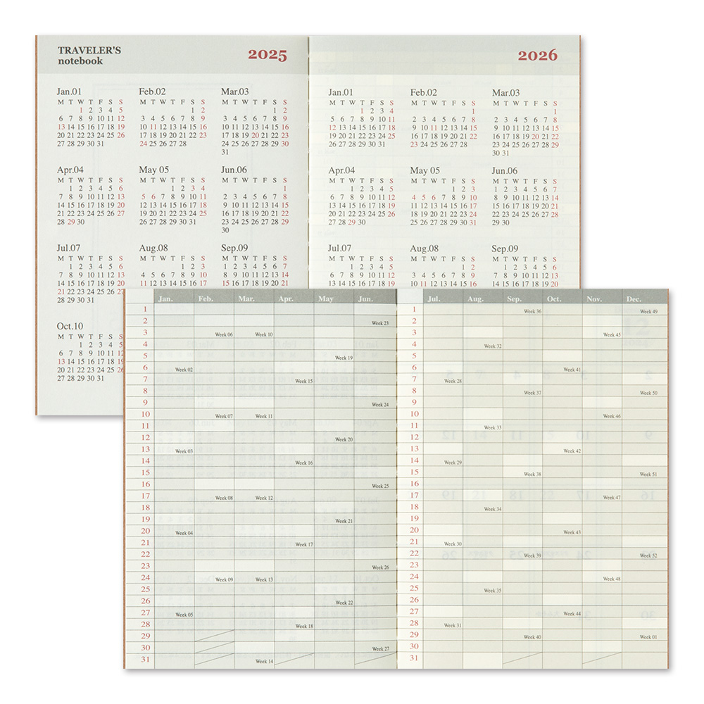 2025 Kalender (Monatsansicht) - TRAVELER'S Notebook Passport Refill von TRAVELER'S COMPANY JAPAN aus der Kategorie Einlagen und Zubehör für Größe "Passport" mit der Artikelnummer 14484006