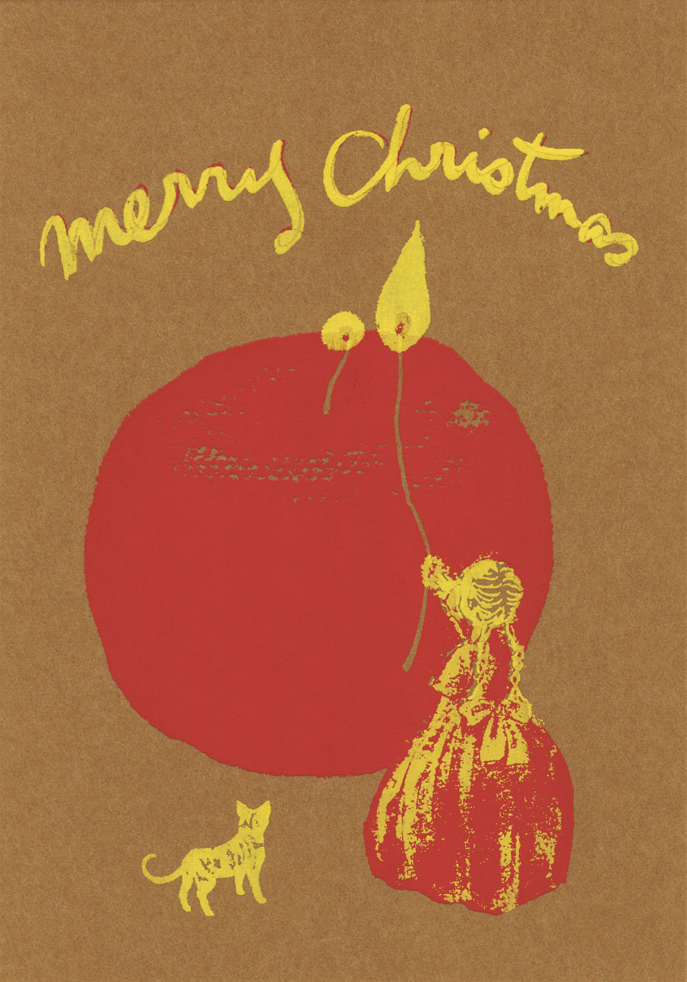 "Merry Christmas" - Rote Kugel - Siebdruck Postkarte von Dimanche
