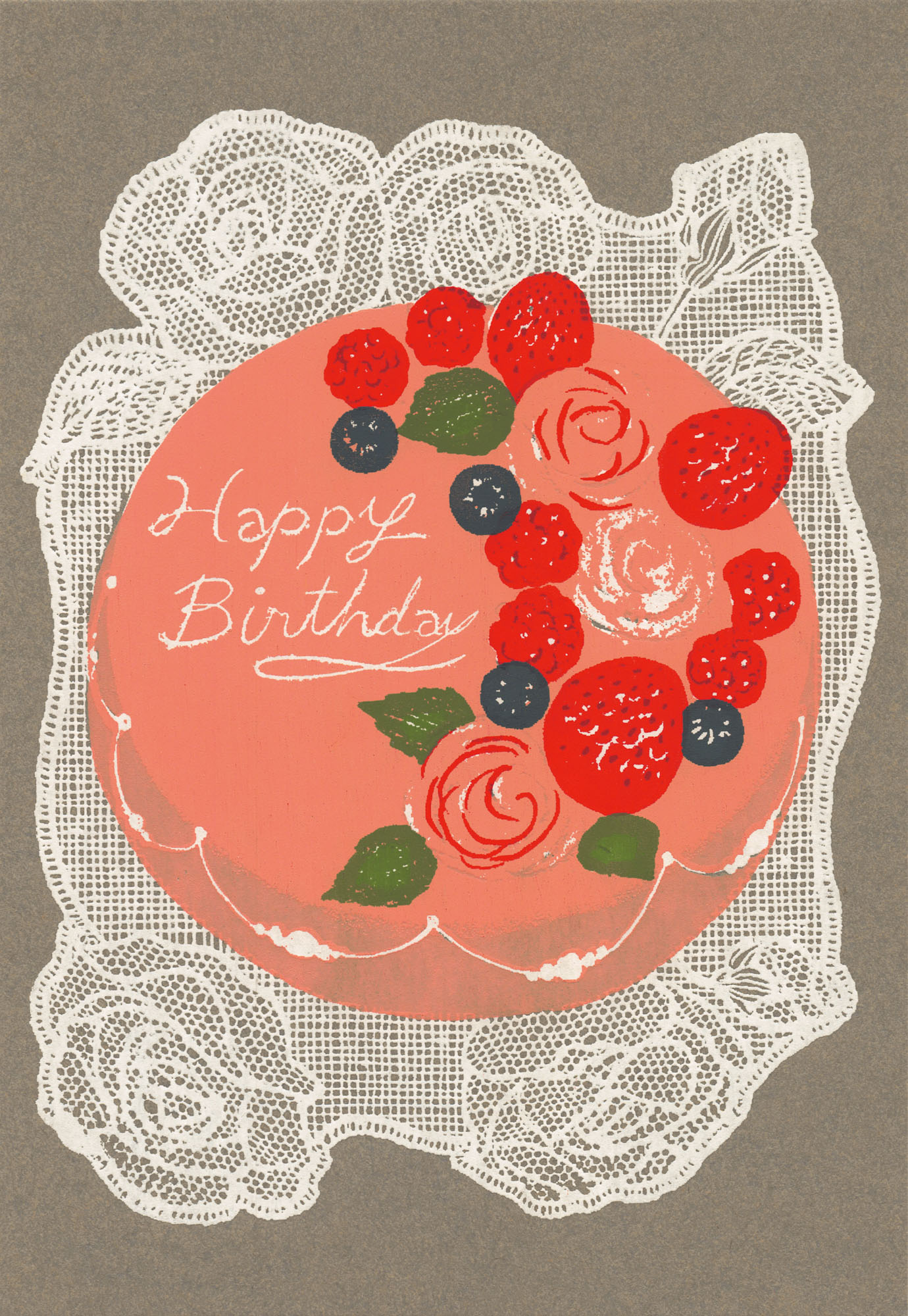 "Happy Birthday Cake" - Siebdruck Postkarte von Dimanche "Happy Birthday Cake" - Siebdruck Postkarte von Dimanche