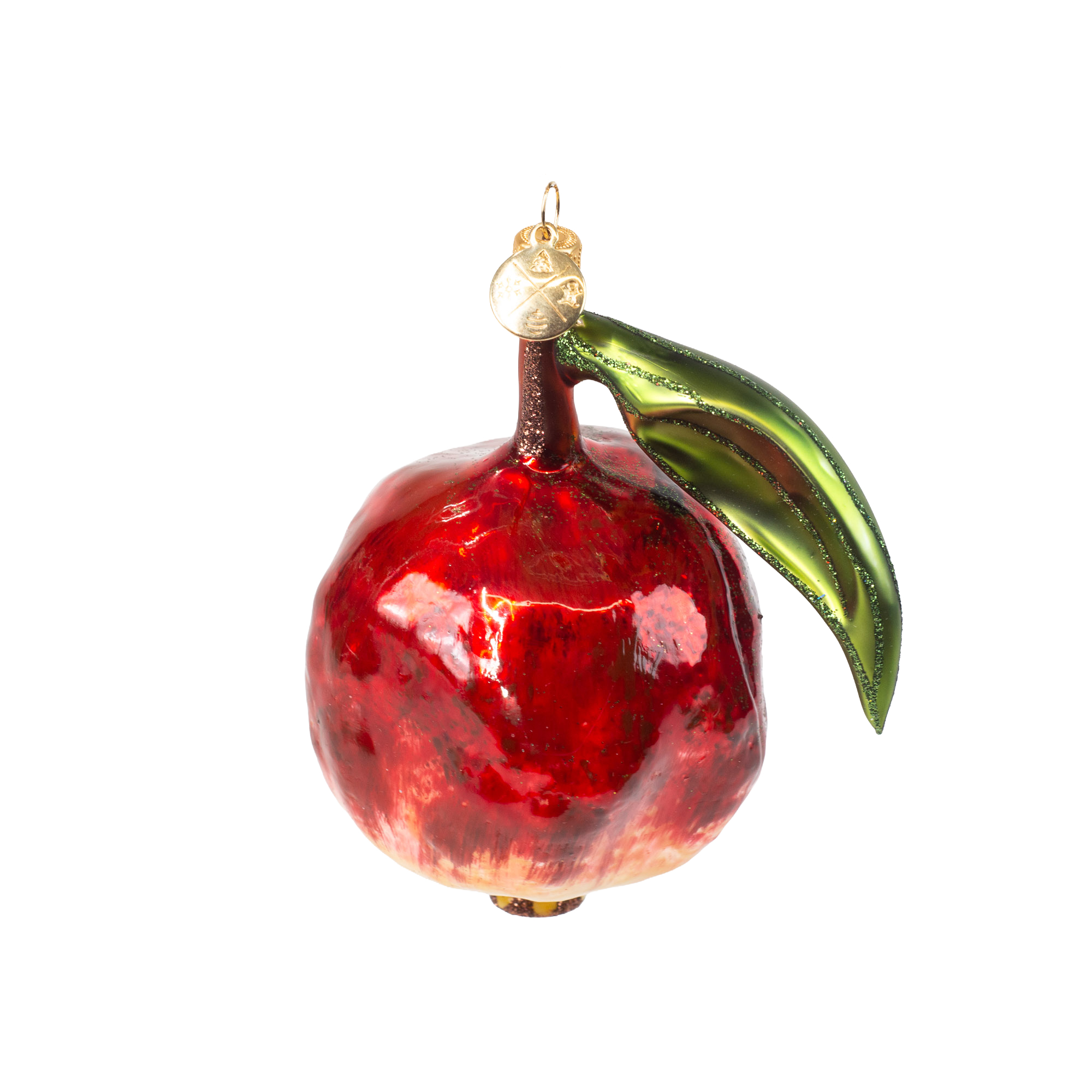 Granatapfel mit Blatt - Christbaumschmuck - Freigeformte Glaskunst aus Polen