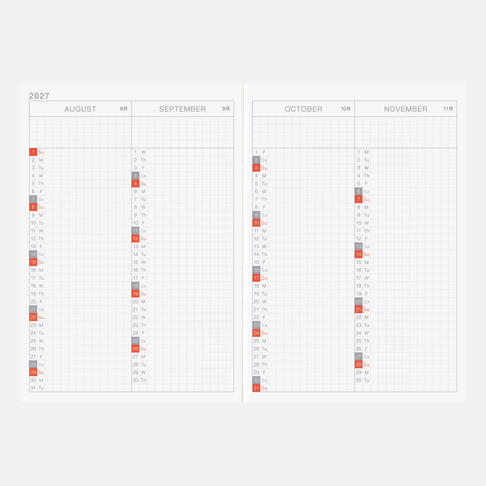 Kalenderbuch A6 Original 2027 – englisch | Hobonichi