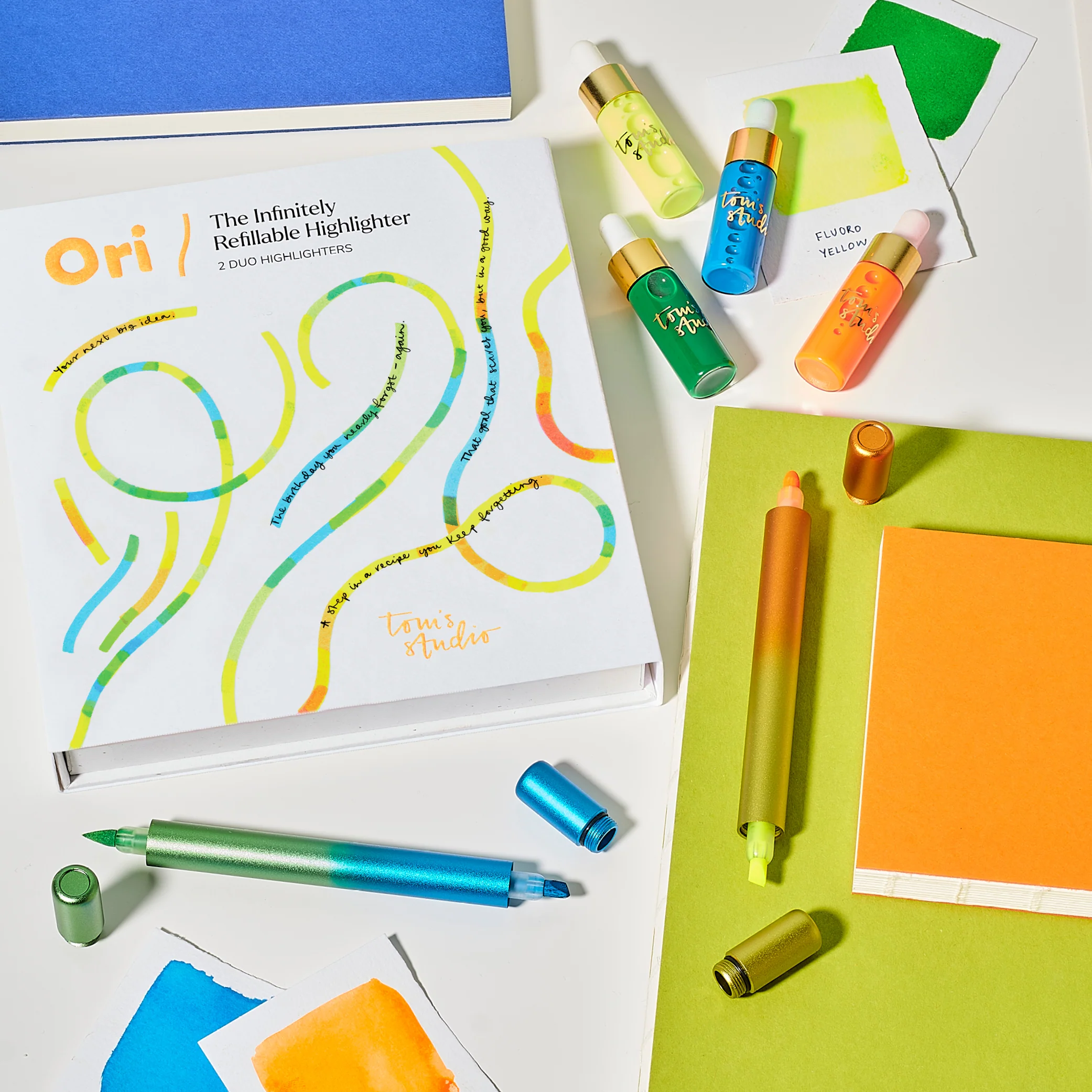 Ori 2er Set - Orange/Yellow + Blue/Green - Nachfüllbare Marker von Tom's Studio