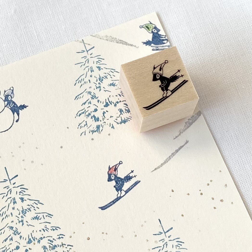 Eichhörnchen auf Ski - Japanischer Stempel