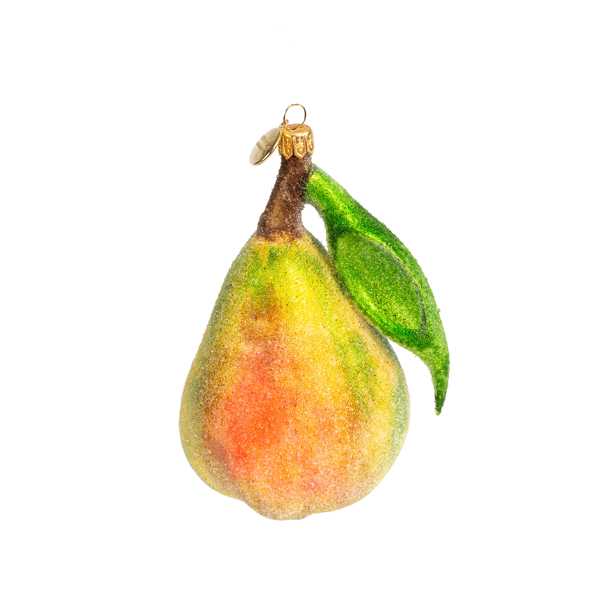 Birne mit Blatt - Christbaumschmuck - Freigeformte Glaskunst aus Polen